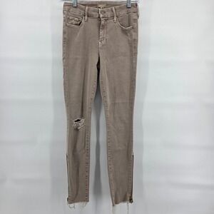MOTHER‎ Skinny Jeans 25 Looker Tan Zip Ankle Fray Hem Denim
